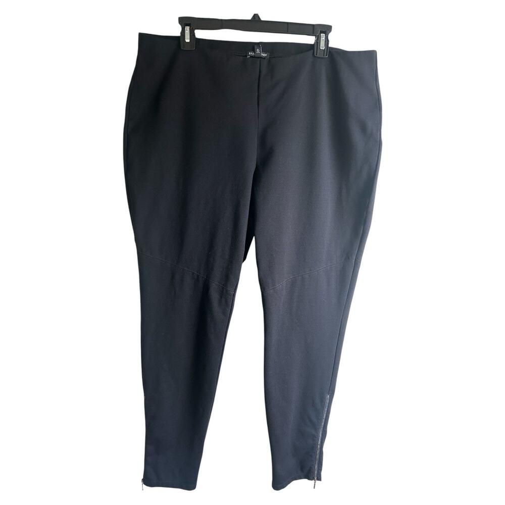 Eileen Fisher Pants Womens XL Black Ponte Stretch Slim Ankle Zip Hem Pull On